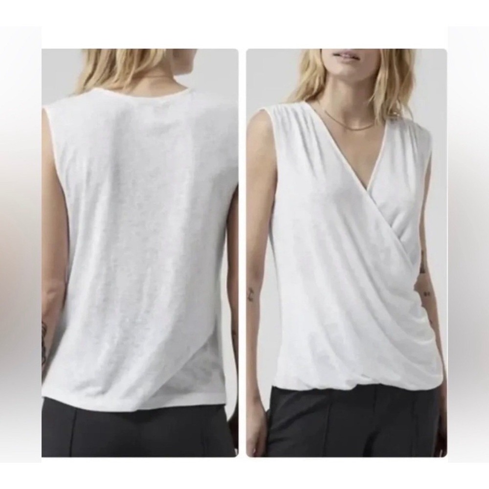 Athleta Breezy Wrap Tank Top White Sleeveless V Neck Ruched Size‎ L